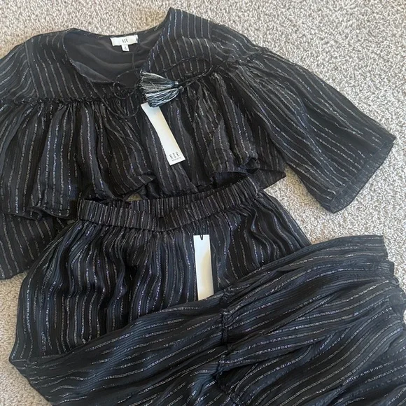 NWT NSR 2 Piece Black Maxi Dress with Silver Pin Stripes -Small - Picture 14 of 15